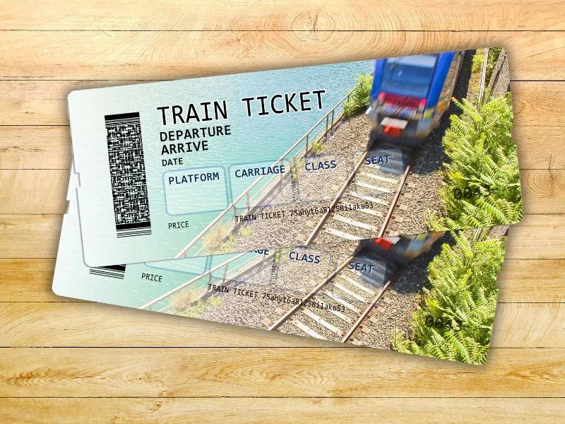 Train tickets sitting on a table